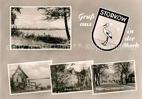 AK / Ansichtskarte Storkow Mark Grosser Storkower See Fischerhaeuschen Burg Thaelmann Str Kat. Storkow Mark