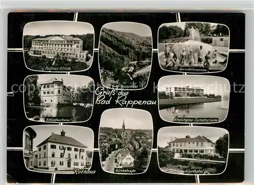 AK / Ansichtskarte Bad Rappenau Vulpius Klinik Schlosskurheim Rathaus Kirchstrasse Kurhotel Kraichgau Sanatorium Sprudelbrunnen Fuenfmuehlental Bromsilber Kat. Bad Rappenau