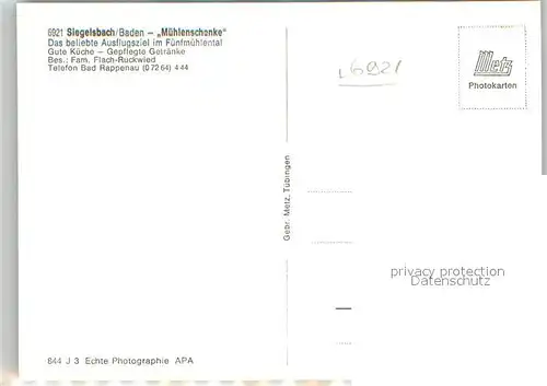 AK / Ansichtskarte Siegelsbach Kraichgau Muehlenschenke Ausflugslokal im Fuenfmuehlental Kat. Siegelsbach