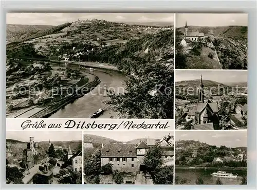 AK / Ansichtskarte Dilsberg Panorama Neckartal Burg Kirche Neckar Ausflugsdampfer Bromsilber Kat. Neckargemuend