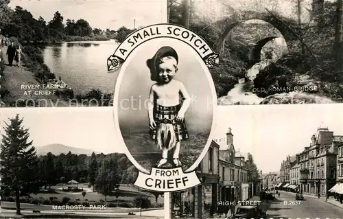 AK / Ansichtskarte Crieff Perth Kinross River Earn Macrosty Park Old Roman Bridge High Street Boy