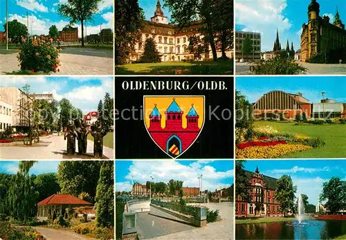 AK / Ansichtskarte Oldenburg Niedersachsen Teilansichten Gebaeude Skulpturen Teich Wappen Kat. Oldenburg (Oldenburg)