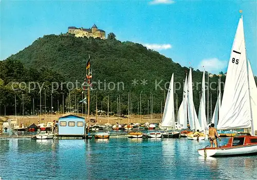 AK / Ansichtskarte Edersee Edertalsperre Segelboothafen Segelboote Schloss Waldeck Kat. Edertal