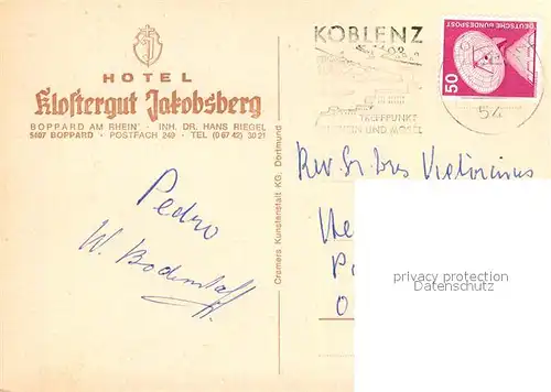 AK / Ansichtskarte Boppard Rhein Hotel Klostergut Jakobsberg Kat. Boppard