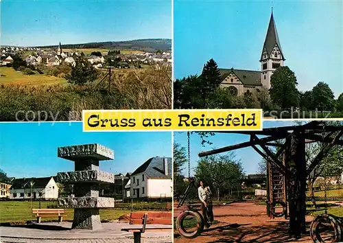 AK / Ansichtskarte Reinsfeld Hunsrueck Landschaftspanorama Kirche Denkmal Kinderspielplatz Kat. Reinsfeld