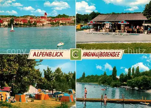 AK / Ansichtskarte Hagnau Bodensee Ortsansicht vom See aus Campingplatz Badesteg Kiosk Kat. Hagnau am Bodensee