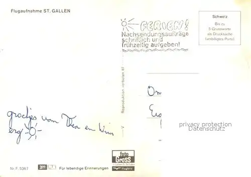 AK / Ansichtskarte St Gallen SG Fliegeraufnahme Kat. St Gallen