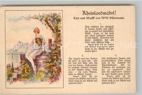 AK / Ansichtskarte Liederkarte Rheinlandmaedel Kuenstlerkarte Ad. Volkhofen jr.  Kat. Musik