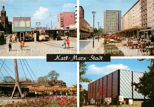 AK / Ansichtskarte Karl Marx Stadt Rosenhof Strassenbahn Busbahnhof Ausstellungshallen am Schlo?teich Kat. Chemnitz