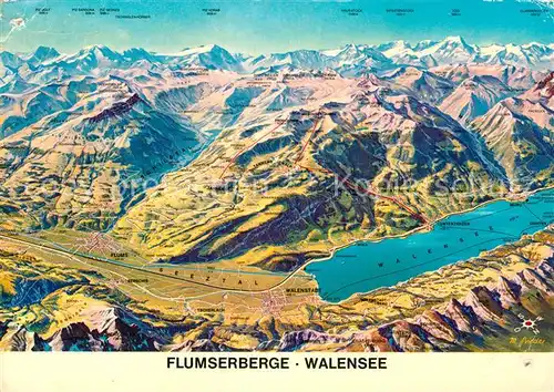 AK / Ansichtskarte Walensee Flumserberge Panoramakarte Kat. Walenstadt