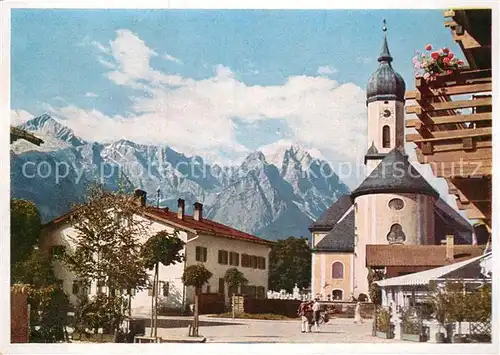 AK / Ansichtskarte Garmisch Partenkirchen Ortsmotiv mit Zugspitzgruppe  Kat. Garmisch Partenkirchen