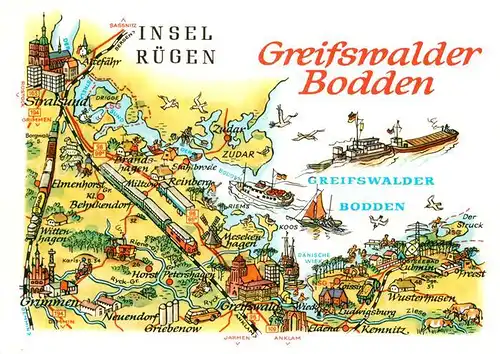 AK / Ansichtskarte Insel Ruegen Greifswalder Bodden Gebietskarte Kat. Bergen