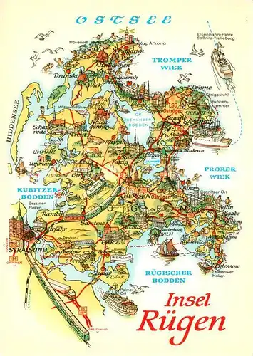 AK / Ansichtskarte Insel Ruegen Inselkarte Zeichnung Kat. Bergen