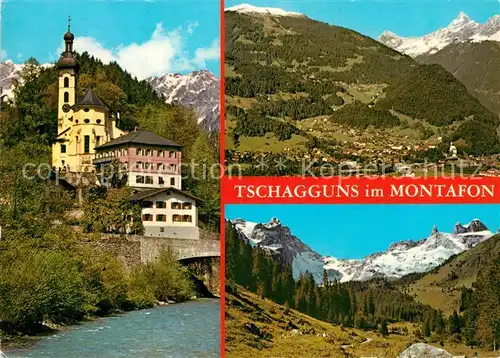 AK / Ansichtskarte Tschagguns Vorarlberg Wallfahrtskirche Blick gegen Golm und Zimba Gauertal Sulzfluh Drei Tuerme Alpenpark Montafon Kat. Tschagguns
