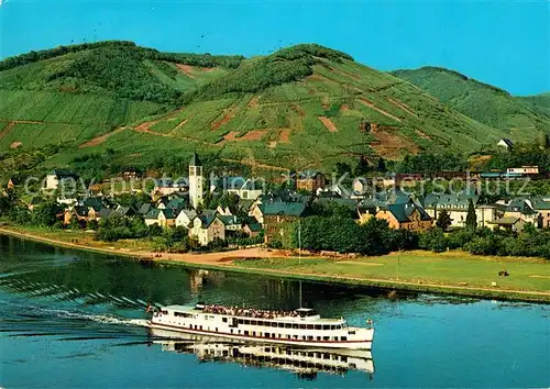 AK / Ansichtskarte Bullay Mosel Blick ueber die Mosel Ausflugsdampfer Weinberge Fliegeraufnahme Kat. Bullay