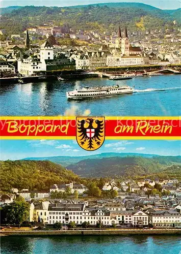 AK / Ansichtskarte Boppard Rhein Panorama Blick ueber den Rhein Dampfer Wappen Kat. Boppard