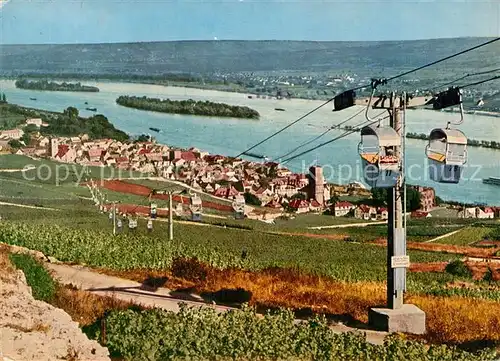 AK / Ansichtskarte Ruedesheim Rhein Panorama Blick ueber den Rhein Kabinenseilbahn Kat. Ruedesheim am Rhein