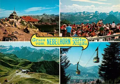 AK / Ansichtskarte Nebelhorn Berggaststaette Sonnenterrasse Gipfelkreuz Bergbahn Fernsicht Alpenpanorama Kat. Oberstdorf