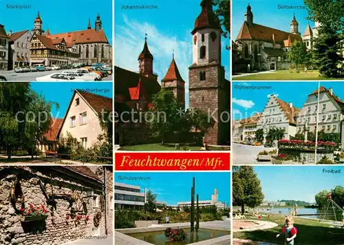 AK / Ansichtskarte Feuchtwangen Marktplatz Jugendherberge Stadtmauer Kirche Brunnen Freibad Schulzentrum Kat. Feuchtwangen