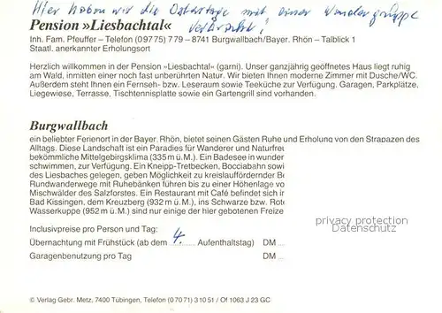 AK / Ansichtskarte Burgwallbach Pension Liebesbachtal Kat. Schoenau a.d.Brend