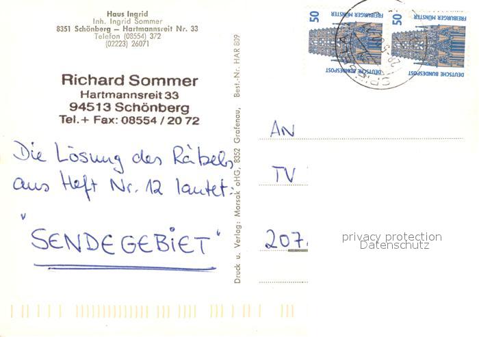 Ak Ansichtskarte Hartmannsreit Haus Ingrid Kat Schoenberg Nr