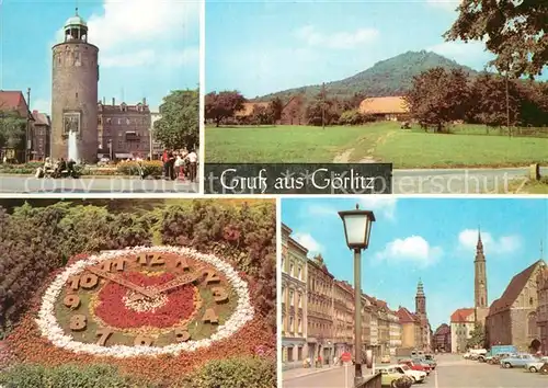 AK / Ansichtskarte Goerlitz Sachsen Marienplatz Landeskrone Blumenuhr Leninplatz Kat. Goerlitz