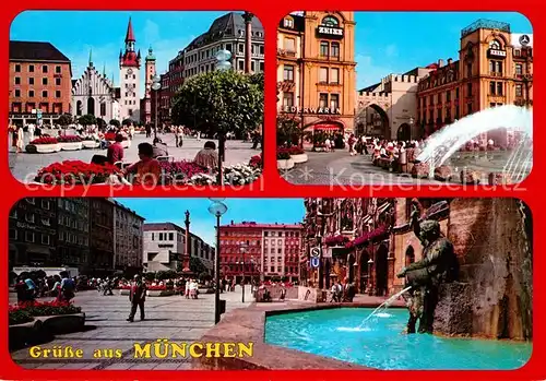 AK / Ansichtskarte Muenchen Marienplatz Altes Rathaus Karlsplatz Stachus Brunnen Fussgaengerzone Kat. Muenchen
