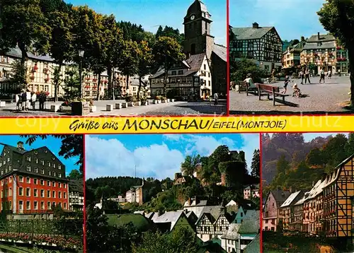 AK / Ansichtskarte Monschau Altstadt Platz Fachwerkhaeuser Rotes Haus Burgruine Kat. Monschau