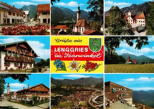 AK / Ansichtskarte Lenggries Teilansichten Kirche Berghotel Alpenpanorama Kat. Lenggries