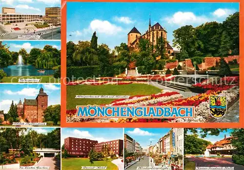 AK / Ansichtskarte Moenchengladbach Stadttheater Volksgarten Schloss Bunter Garten Dorint Hotel Hindenburgstrasse Kaiser Friedrich Halle Abteigarten Muenster Kat. Moenchengladbach
