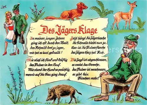 AK / Ansichtskarte Jagd Des Jaegers Klage Jaeger Hund Reh Wildschwein  Kat. Sport