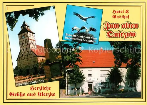 AK / Ansichtskarte Storch Storchennest Brennereischornstein Kletzke Quitzowkirche  Kat. Tiere