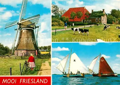 AK / Ansichtskarte Windmuehle Segelboote Friesland  Kat. Gebaeude und Architektur