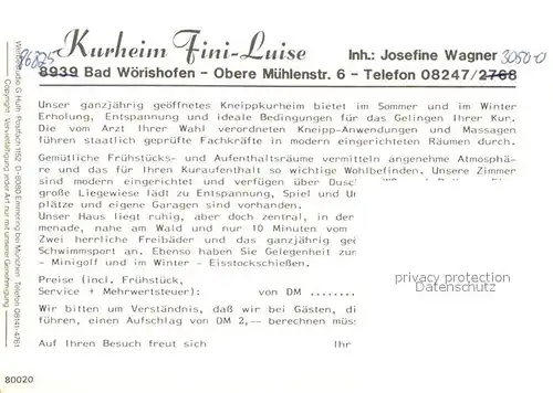 AK / Ansichtskarte Bad Woerishofen Kurheim Fini Luise Kat. Bad Woerishofen