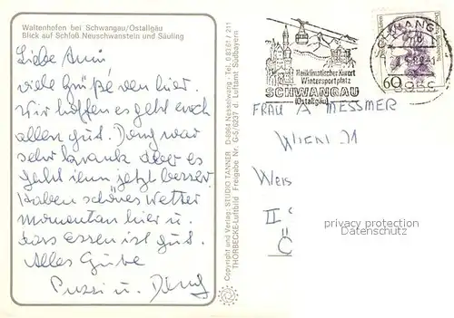 AK / Ansichtskarte Waltenhofen Allgaeu Fliegeraufnahme mit Schloss Neuschwanstein Kat. Waltenhofen