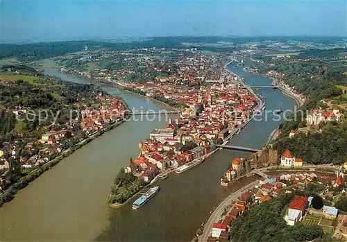 AK / Ansichtskarte Passau Zusammenfluss von Donau Inn und Ilz Fliegeraufnahme Kat. Passau