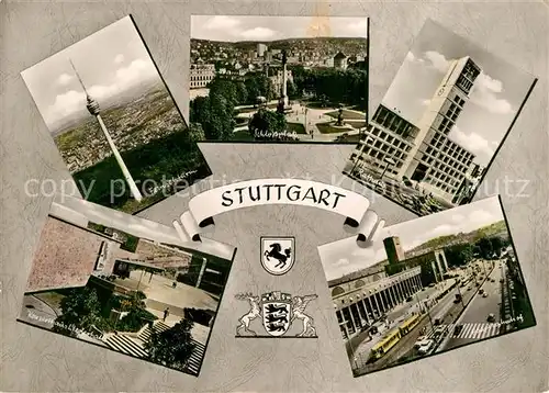 AK / Ansichtskarte Stuttgart Fernsehturm Schlossplatz Rathaus Bahnhof Konzerthalle Liederhalle Kat. Stuttgart