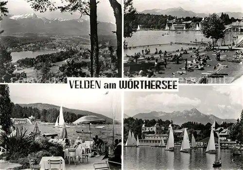 AK / Ansichtskarte Velden Woerthersee Seeterrasse Segeln Badestrand Alpenpanorama