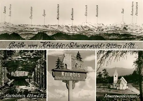 AK / Ansichtskarte Kniebis Freudenstadt Alpenpanorama Kastelstein Wegweiser Schwarzwaldkirchlein Schwarzwaldhochstrasse Bromsilber Kat. Freudenstadt