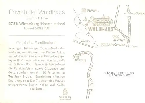 AK / Ansichtskarte Winterberg Hochsauerland Privathotel Waldhaus  Kat. Winterberg