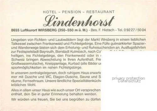 AK / Ansichtskarte Wirsberg Hotel Pension Lindenhorst Kat. Wirsberg