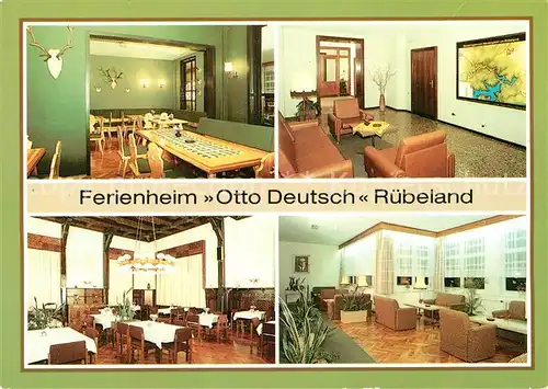 AK / Ansichtskarte Ruebeland Harz Ferienheim Otto Deutsch Jagdzimmer Foyer Speiseraum Klubraum