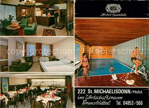 AK / Ansichtskarte St Michaelisdonn Hotel Gardels Rezeption Zimmer Speiseraum Hallenbad Kat. Sankt Michaelisdonn