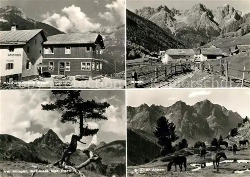 AK / Ansichtskarte Scarl Gasthaus Pension Touristenheim Val Minger Schweiz. Nationalpark Alpenpanorma Pferde Kat. Val S Charl