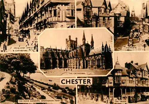 AK / Ansichtskarte Chester Cheshire St Werburgh Street Cathedral Rock Gardens Grosvenor Park Cathedral Eastgate The Cross