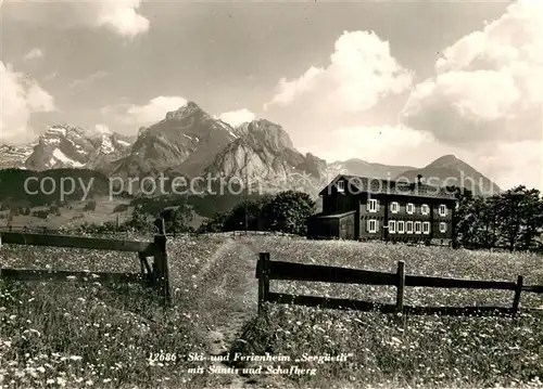 AK / Ansichtskarte Unterwasser Toggenburg Ski und Ferienheim Seegueetli mit Saentis und Schafberg Appenzeller Alpen Kat. Unterwasser