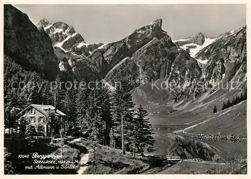 AK / Ansichtskarte Seealpsee Berggasthaus mit Altmann und Saentis Appenzeller Alpen Kat. Schwende