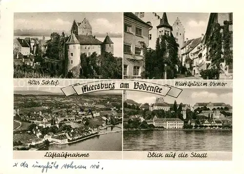 AK / Ansichtskarte Meersburg Bodensee Altes Schloss Marktplatz Obertor Luftaufnahme Kat. Meersburg