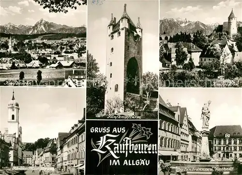 AK / Ansichtskarte Kaufbeuren Gesamtansicht mit Alpenpanorama Kaiser Max Strasse Fuenfknopfturm Neptunbrunnen Rathaus Kat. Kaufbeuren