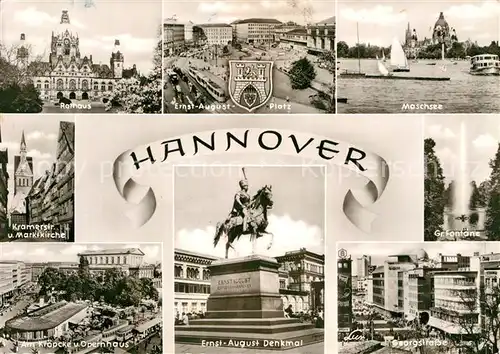 AK / Ansichtskarte Hannover Maschsee Gr. Fontaene Ernst August Platz Rathaus Georgsrtasse  Kat. Hannover